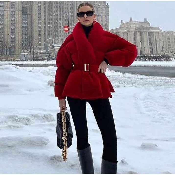 Alternative view of Red Velvet Belted Puffer Jacket