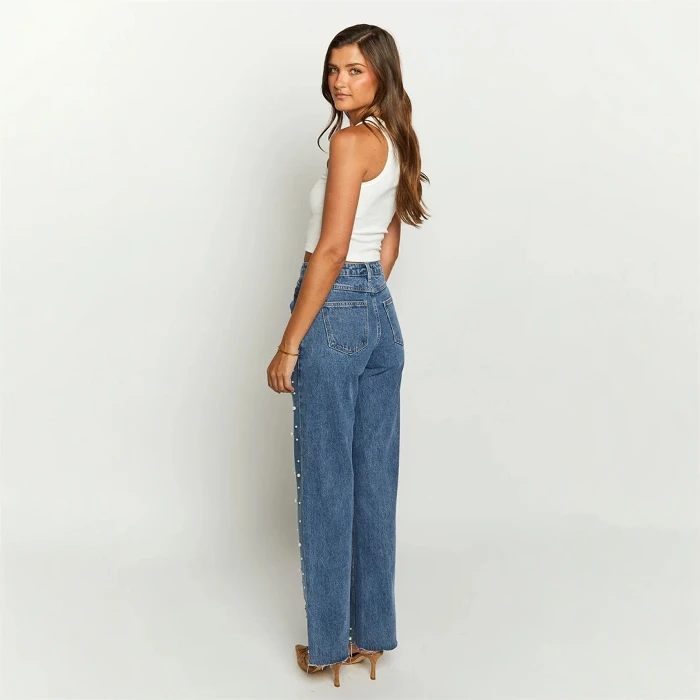 Beaded Straight-Leg Jeans