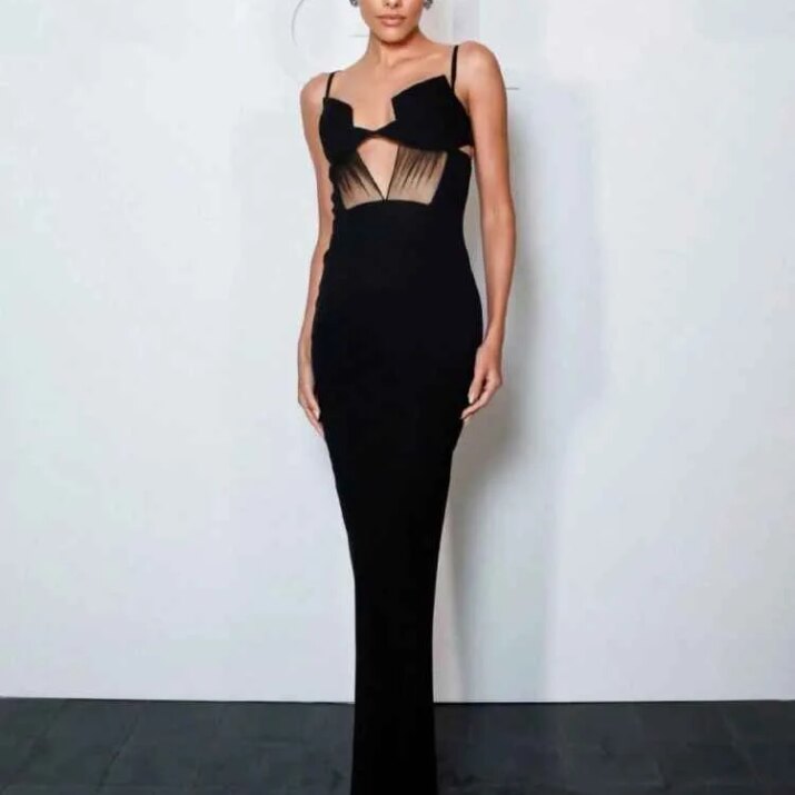 Alternative view of Black Cut-Out Mesh Panel Maxi Dress