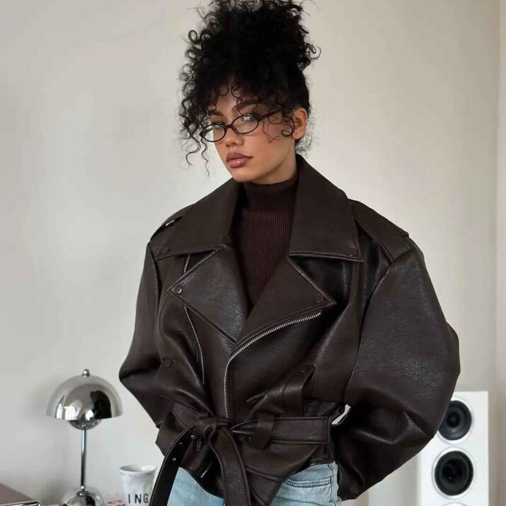 Alternative view of Oversized Brown Faux Leather Jacket