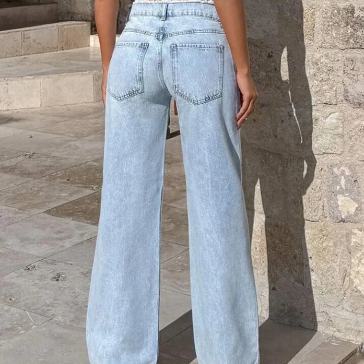 Frayed Waist Wide-Leg Jeans