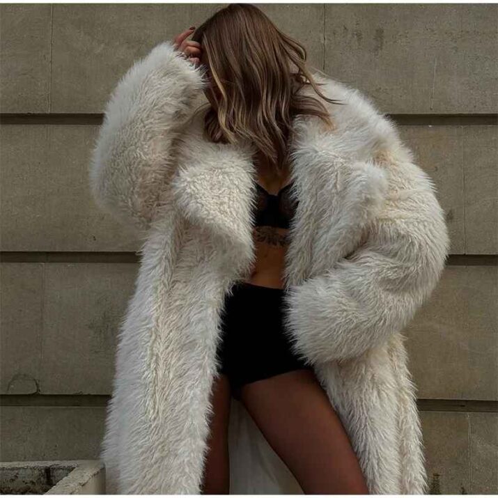 Long White Faux Fur Coat