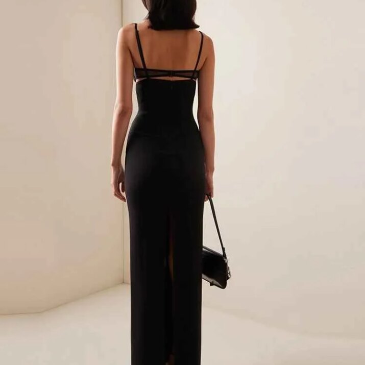 Black Cut-Out Mesh Panel Maxi Dress - Image 3