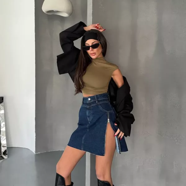 Asymmetrical Denim Mini Skirt