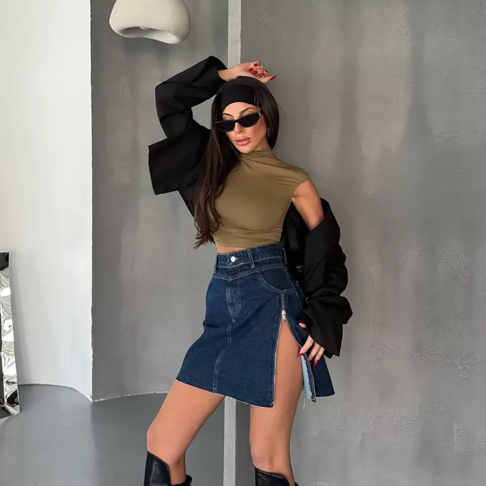 Asymmetrical Denim Mini Skirt