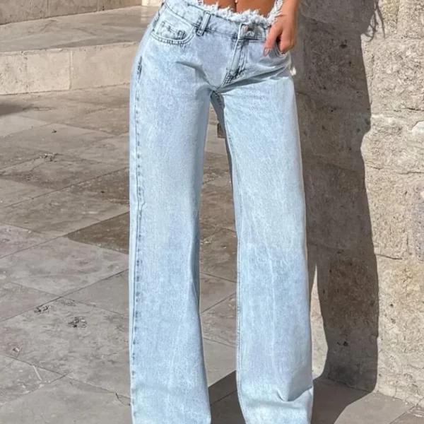 Alternative view of Frayed Waist Wide-Leg Jeans