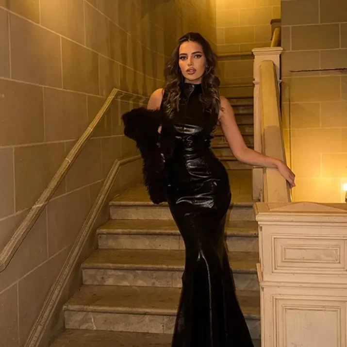 Glossy Vinyl Halter Maxi Dress - Image 4