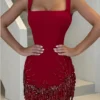 Square Neck Fringe Mini Dress