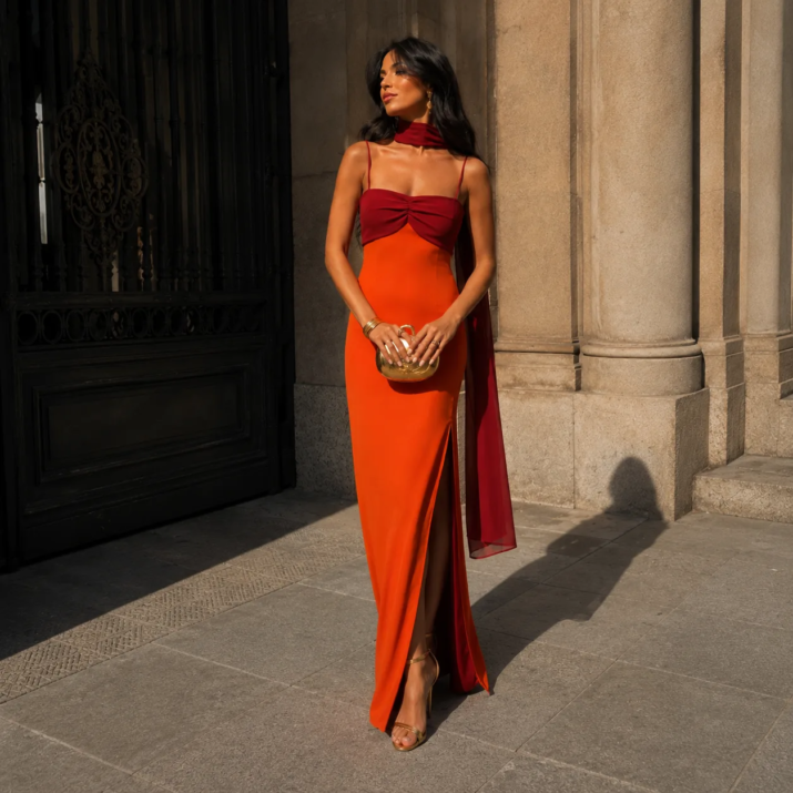 Color Block Scarf Dress Dresses - Beniz Kloset
