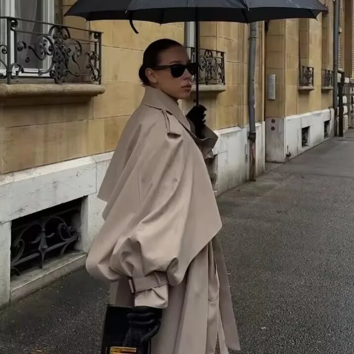 Oversized Sand Trench Coat Clothing - Beniz Kloset