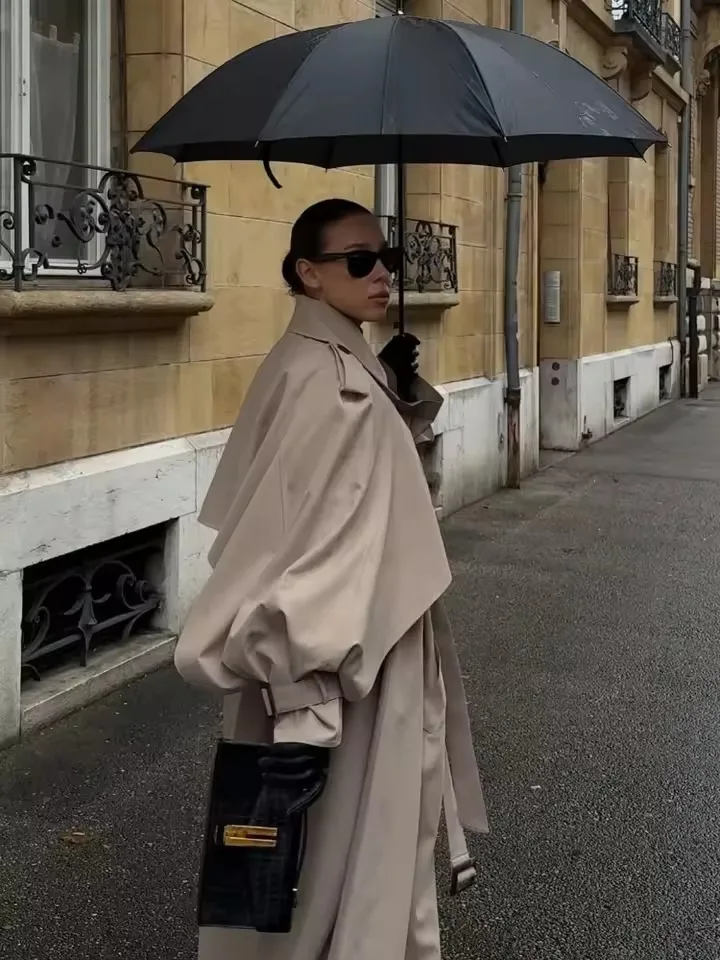 Oversized Sand Trench Coat Clothing - Beniz Kloset