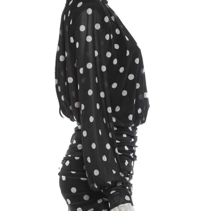 Polka Dot Elegance: High Neck Ruched Dress Vêtements - Beniz Kloset