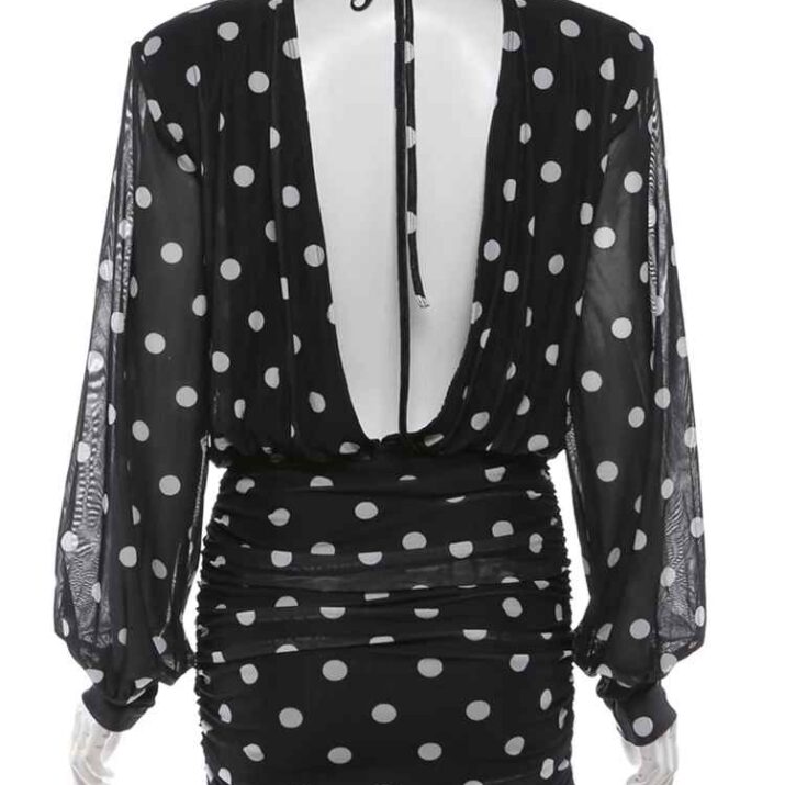 Polka Dot Elegance: High Neck Ruched Dress Vêtements - Beniz Kloset