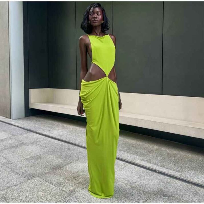 Sexy Green Hollow-out Maxi Dress Women Fashion Sleeveless Backless Pleated Slim Female Dresses Summer Party Evening Robe 2026 - Beniz Kloset