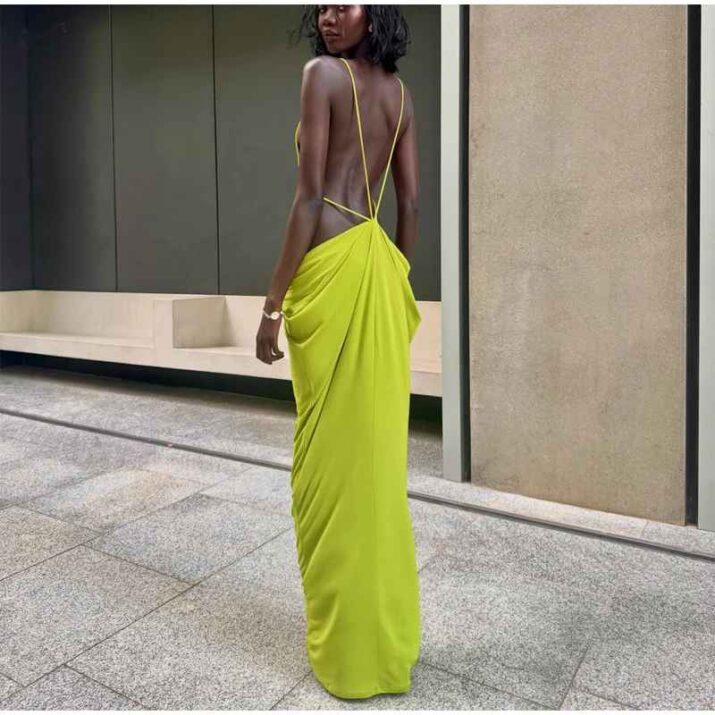 Sexy Green Hollow-out Maxi Dress Women Fashion Sleeveless Backless Pleated Slim Female Dresses Summer Party Evening Robe 2026 - Beniz Kloset
