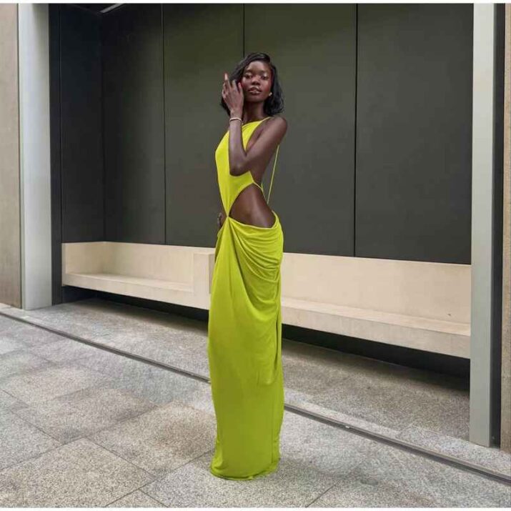 Sexy Green Hollow-out Maxi Dress Women Fashion Sleeveless Backless Pleated Slim Female Dresses Summer Party Evening Robe 2026 - Beniz Kloset