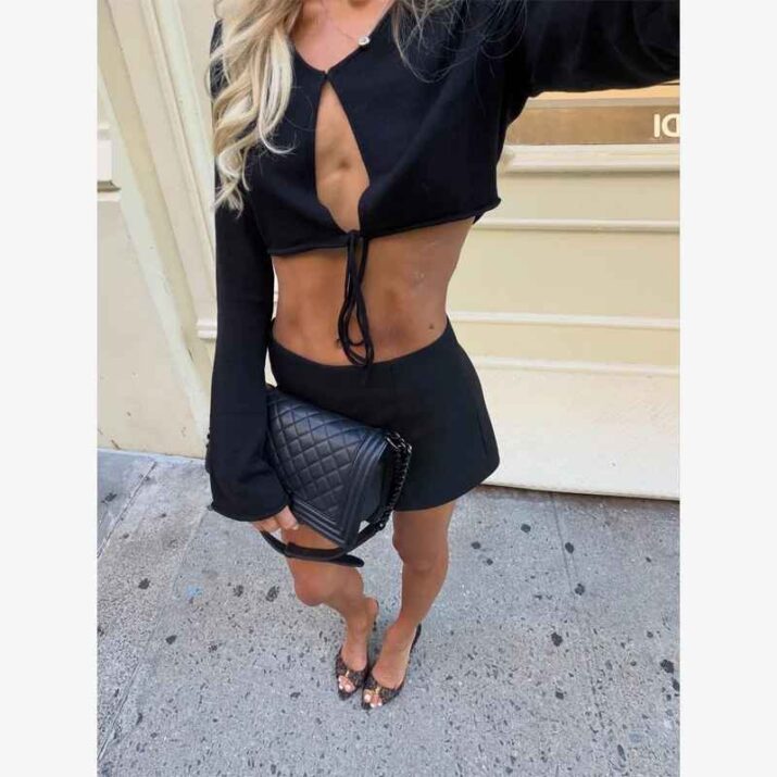 Front cutout long sleeve party top