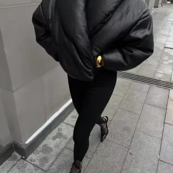 Faux Leather Puffer Jacket