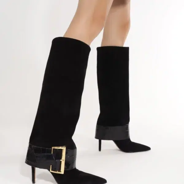 Belted Suede Knee Boots