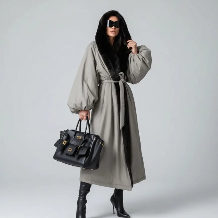 oversized trench coat faux fur collar