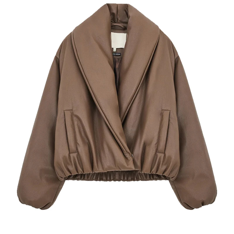 Faux Leather Puffer Jacket - Image 13