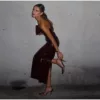 Burgundy Vinyl Plunge Maxi Dress