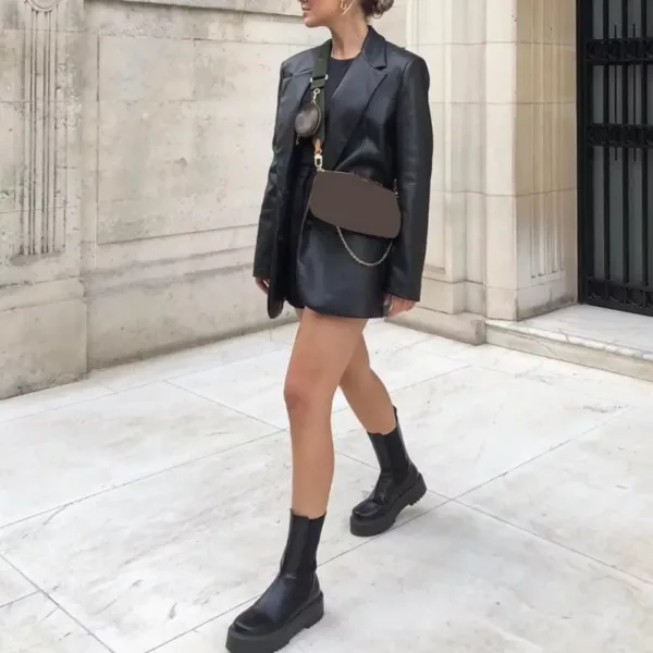 Black Faux Leather Blazer