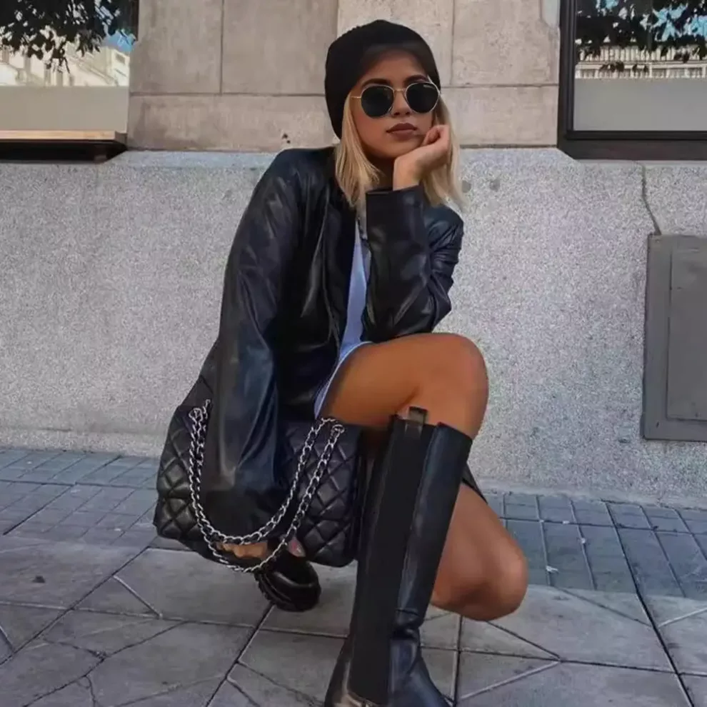 Black Faux Leather Blazer