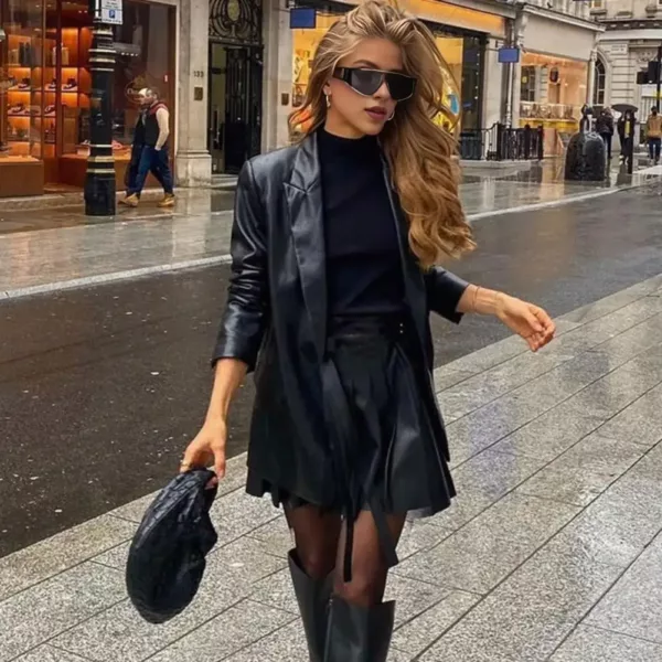 Black Faux Leather Blazer