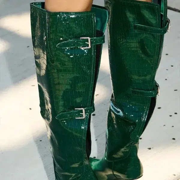 Emerald Croc Knee Boots