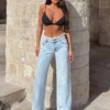 High Waisted Frayed Waist Wide-Leg Jeans
