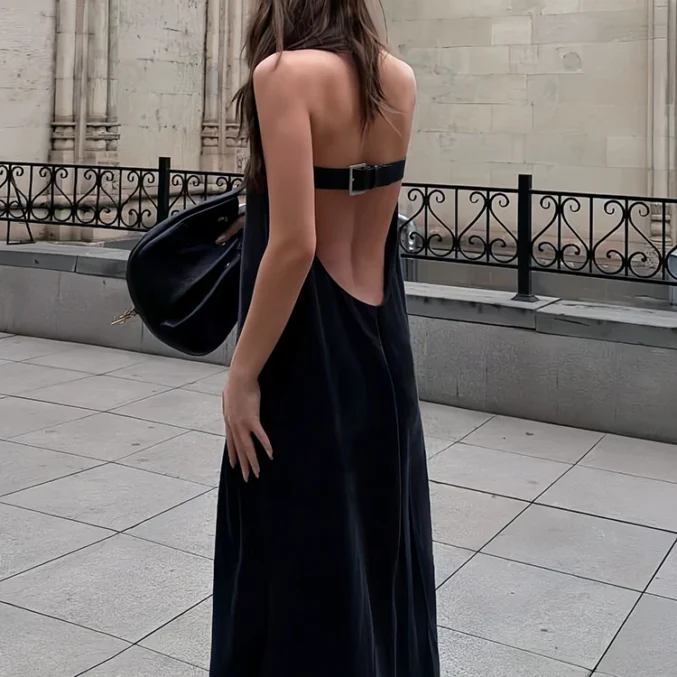 Buckle Backless Maxi Dress - Beniz Kloset