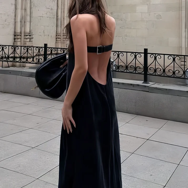 Buckle Backless Maxi Dress - Beniz Kloset