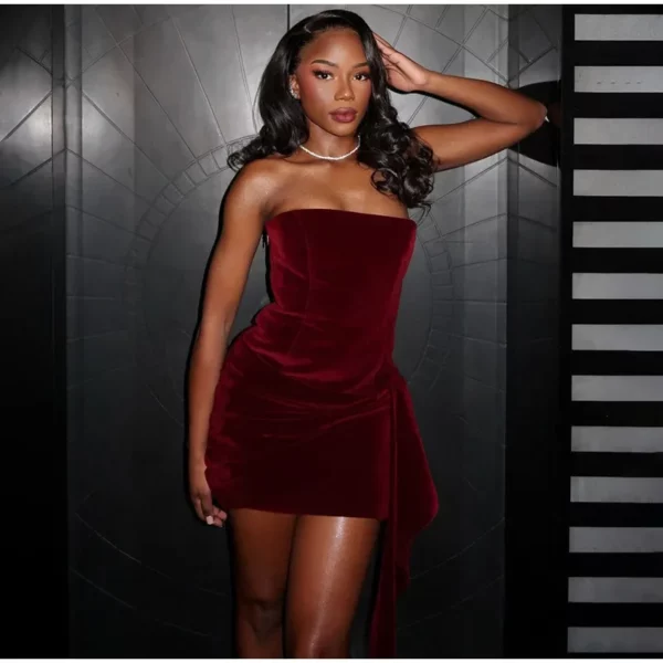 Strapless Sculpted Mini Velvet Dress Burgundy