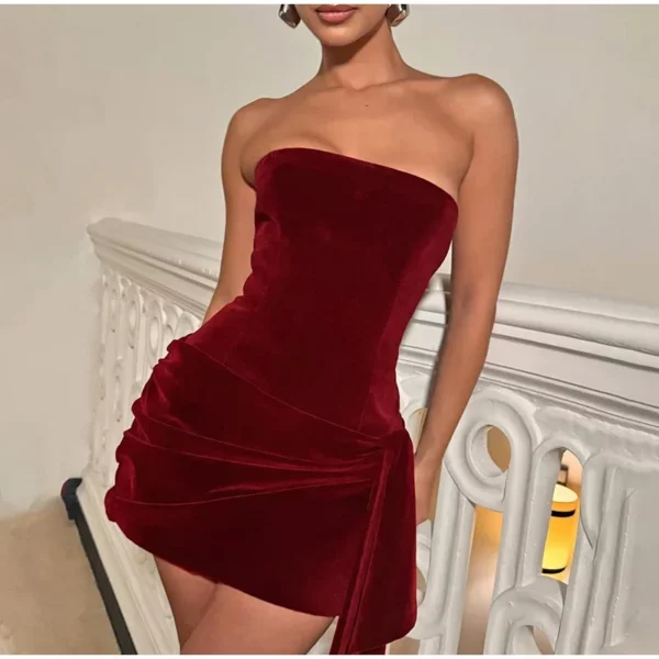 Strapless Sculpted Mini Velvet Dress Burgundy