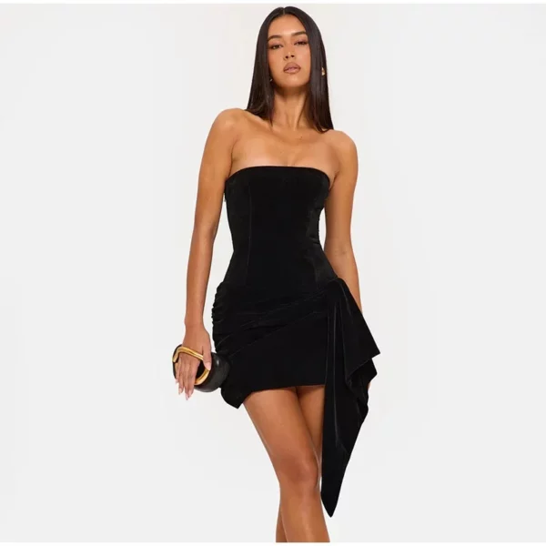 Strapless Sculpted Mini Velvet Dress Black