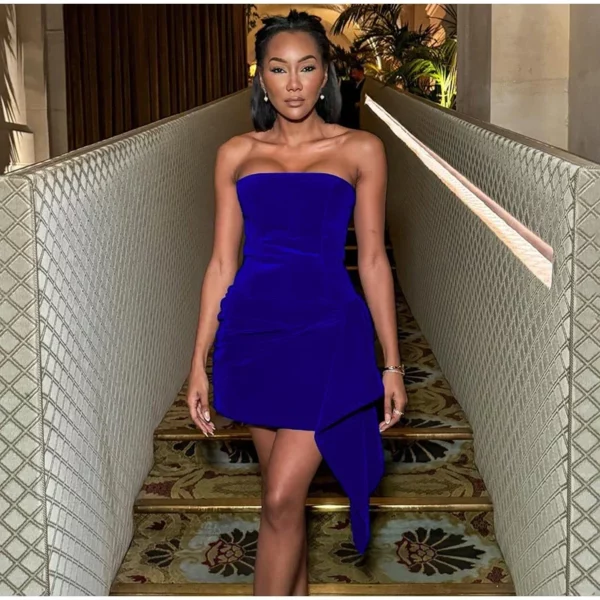 Strapless Sculpted Mini Velvet Dress Royal Blue