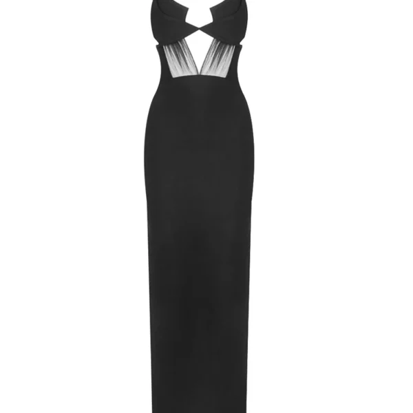 Black Cut-Out Mesh Panel Maxi Dress