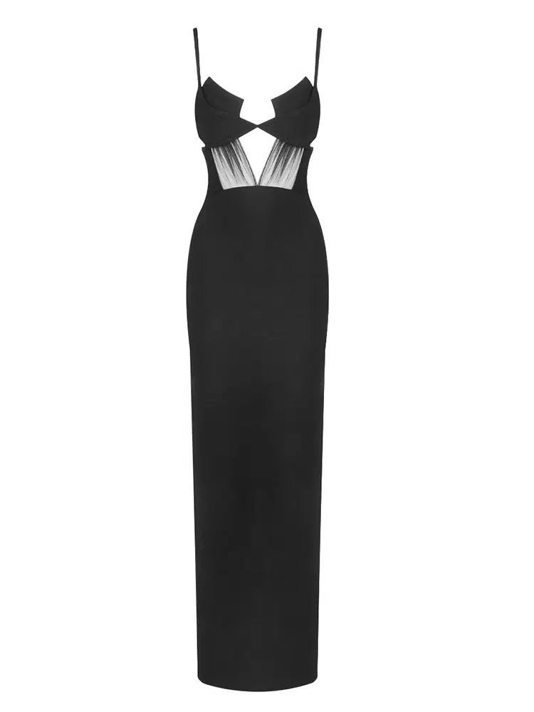 Black Cut-Out Mesh Panel Maxi Dress