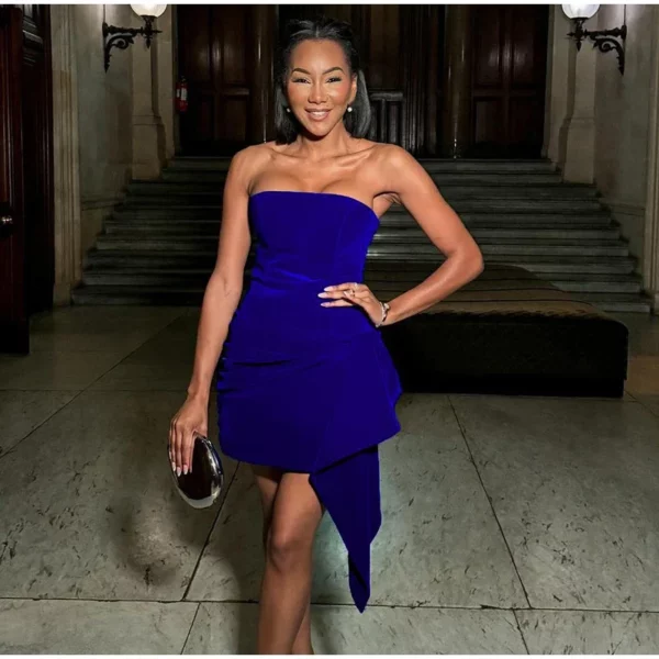 Strapless Sculpted Mini Velvet Dress Royal Blue