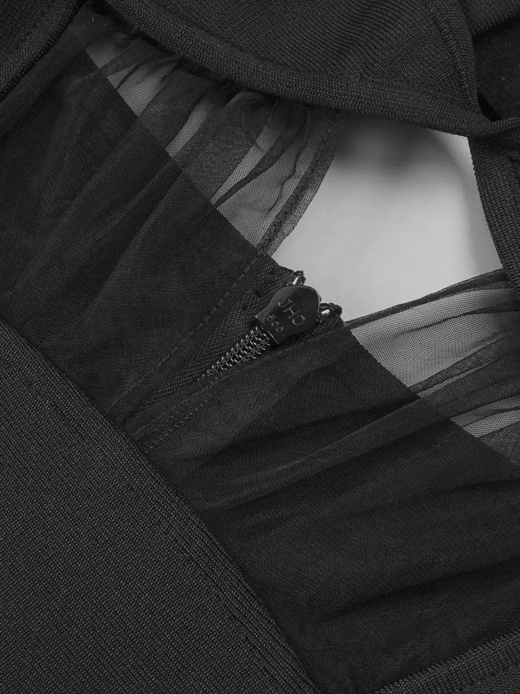 Black Cut-Out Mesh Panel Maxi Dress