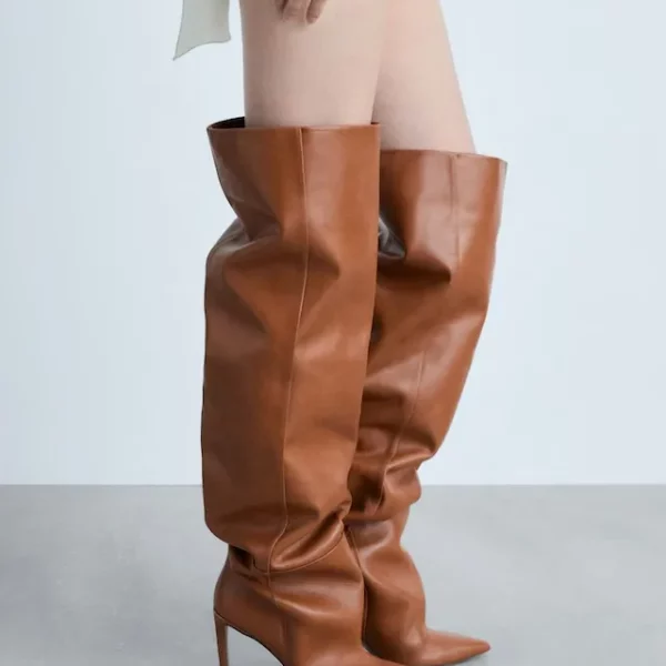 Brown Slouchy Stiletto Boots