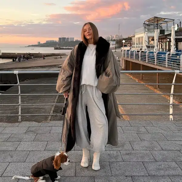 oversized trench coat faux fur collar