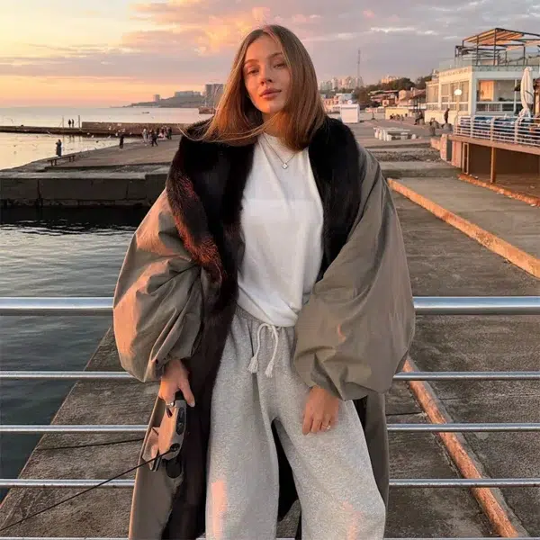 oversized trench coat faux fur collar