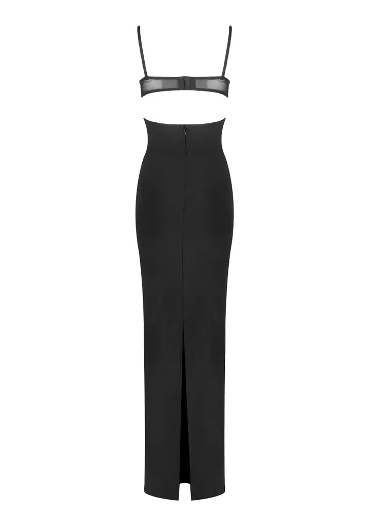 Black Cut-Out Mesh Panel Maxi Dress