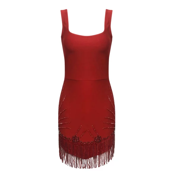 Square Neck Fringe Mini Dress