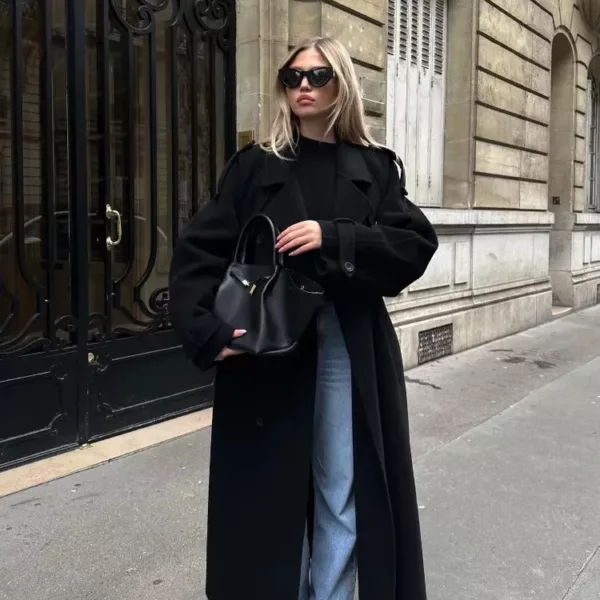 Longline Wool Coat with Belt