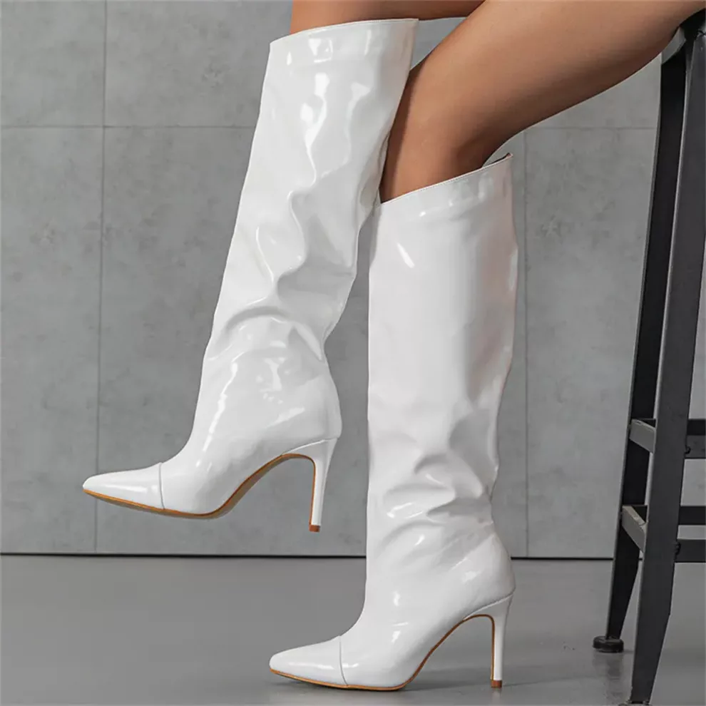 white Wide Leg Vinyle Boots