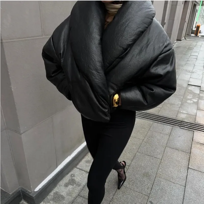Faux Leather Puffer Jacket