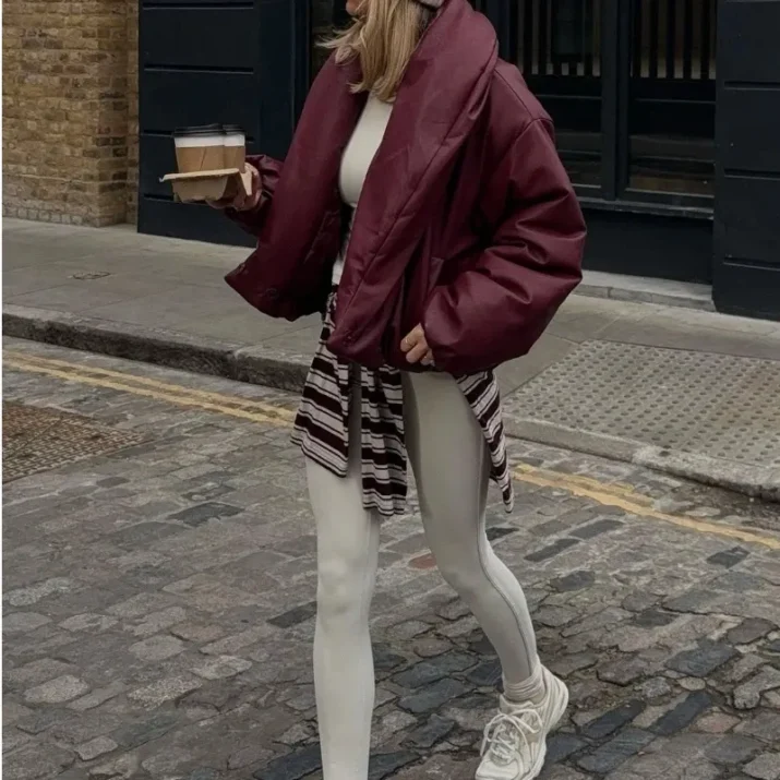 Faux Leather Puffer Jacket - Image 6